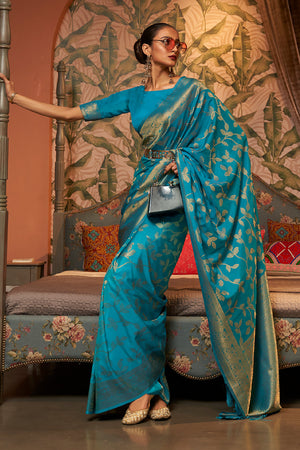 Cyan Blue Kanjivaram Saree