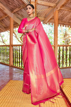 Deep Pink Zari Woven Kanjivaram Saree
