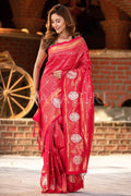 Kanjivaram Saree Fiery Rose Pink Kanjivaram Saree saree online