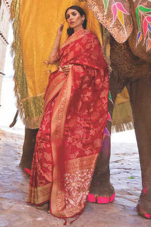 Fire Brick Red Kanjivaram Saree