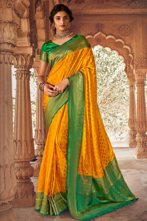 Fire Orange Kanjivaram Fusion Saree