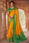 Fire Orange Kanjivaram Fusion Saree