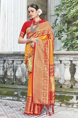 Fire Orange Kanjivaram Saree