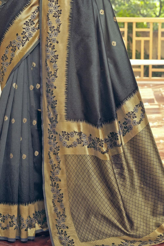 Kanjivaram Saree Floral Border Iron Grey Kanjivaram Saree saree online