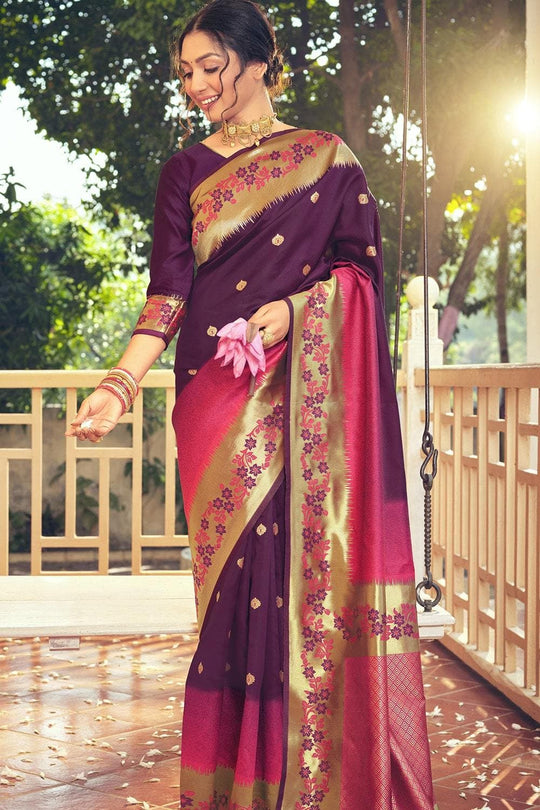 Kanjivaram Saree Floral Border Rasin Purple Kanjivaram Saree saree online