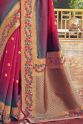 Kanjivaram Saree Floral Border Raspberry Red Kanjivaram Saree saree online