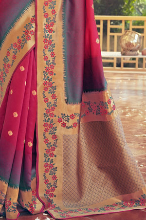 Kanjivaram Saree Floral Border Raspberry Red Kanjivaram Saree saree online