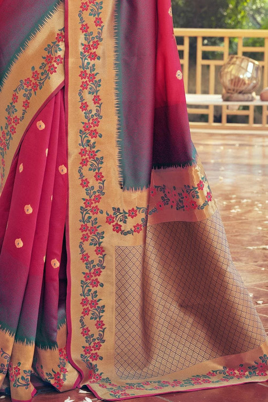 Kanjivaram Saree Floral Border Raspberry Red Kanjivaram Saree saree online