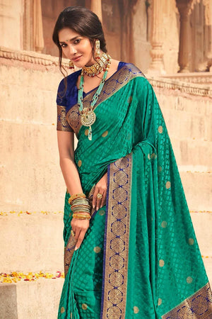 Forest Green Kanjivaram Fusion Saree