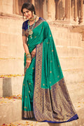 Forest Green Kanjivaram Fusion Saree