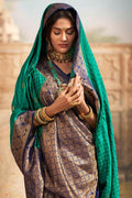 Forest Green Kanjivaram Fusion Saree