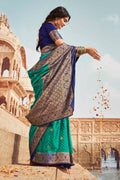 Forest Green Kanjivaram Fusion Saree