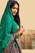 Forest Green Kanjivaram Fusion Saree