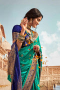 Forest Green Kanjivaram Fusion Saree