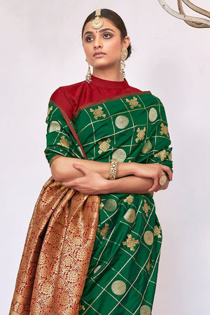 Forest Green Zari Woven Kanjivaram Saree