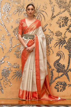 Frostine White Banarasi Saree