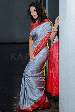 GIRIJA PRABHU in Cloudy Grey Kanjivaram Fusion Saree
