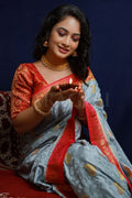 GIRIJA PRABHU in Cloudy Grey Kanjivaram Fusion Saree