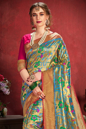 Golden Pink Woven Tissue Kanjivaram Saree - Special Wedding Edition