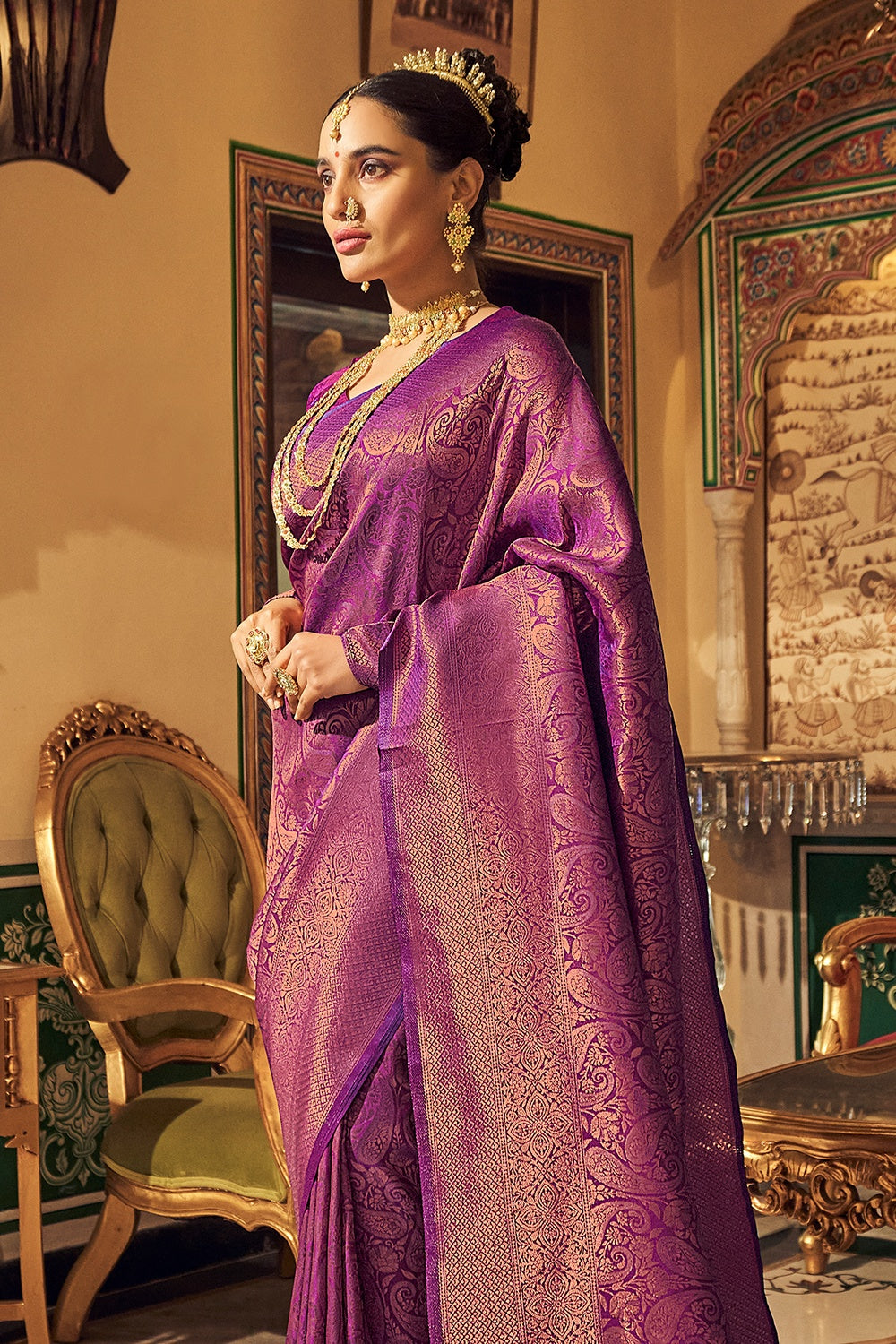 Buy Grape Purple Kanjivaram Saree online Karagiri