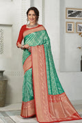Kanjivaram Saree Green Red Woven Pastel Kanjivaram Saree - Special Wedding Edition saree online