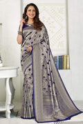Kanjivaram Saree Grey Blue Woven Pastel Kanjivaram Saree - Special Wedding Edition saree online