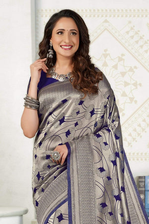 Grey Blue Woven Pastel Kanjivaram Saree - Special Wedding Edition