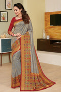 Kanjivaram Saree Grey & Maroon Meenakari & Gold Zari Woven Handcrafted Kanjivaram Saree saree online