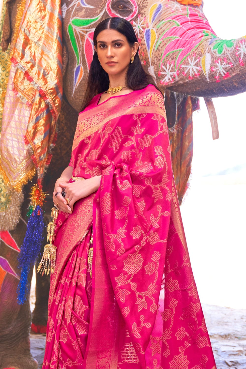 Hot Pink Kanjivaram Silk Saree – Ranjvani