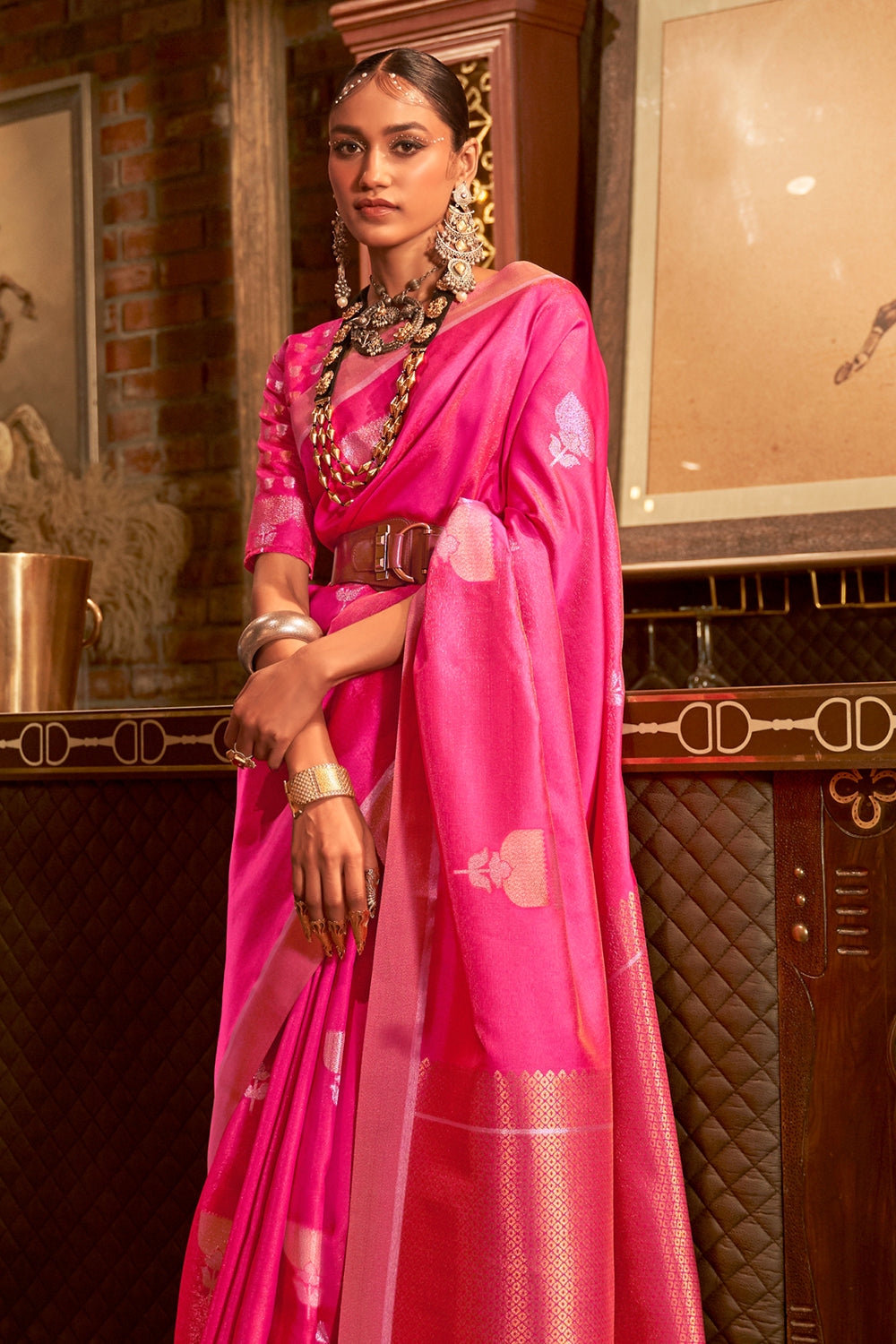 Buy Hot Pink Kanjivaram Saree online-Karagiri