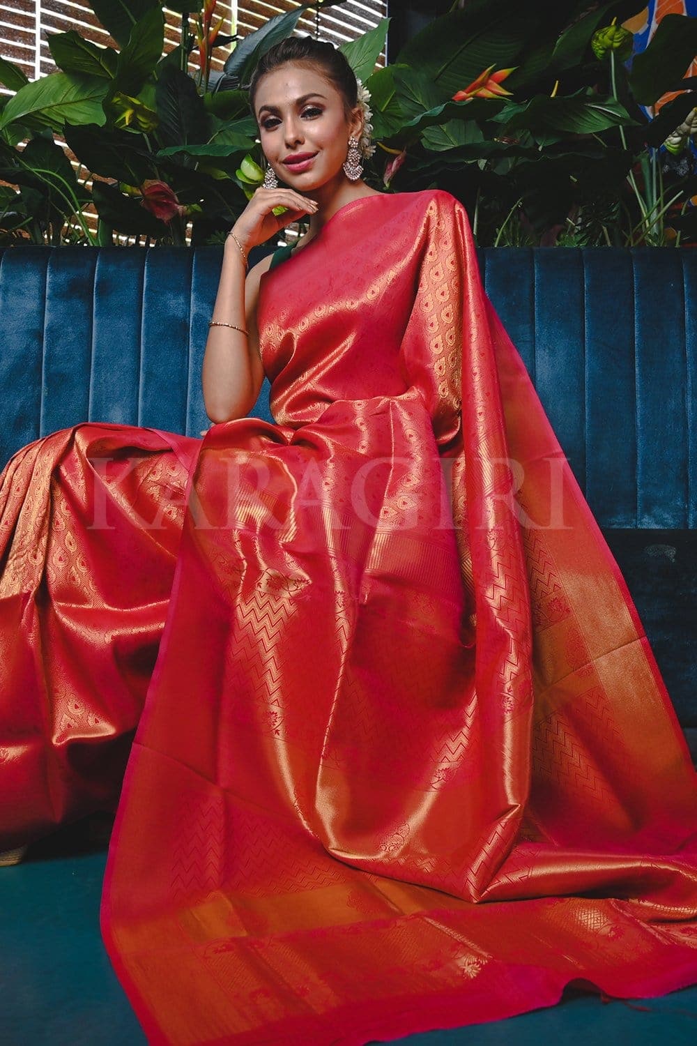 BLOOD RED COLOR PURE KANJIVARAM SILK SAREE WITH RICHNESS OF GOLDEN ZAR –  BharatSthali