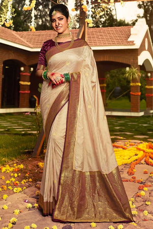Ivory Beige Kanjivaram Saree