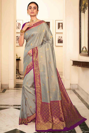 Ivory Grey Kanjivaram Saree