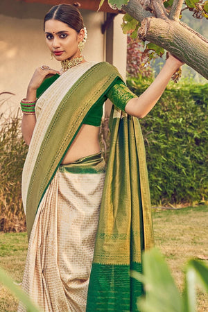 Ivory Off White Kanjivaram Saree