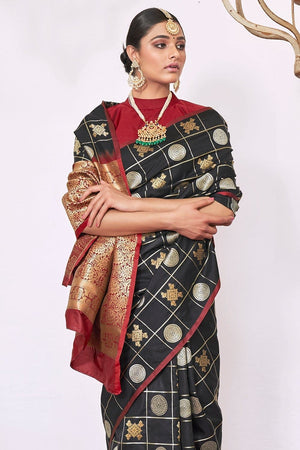 Jade Black Zari Woven Kanjivaram Saree