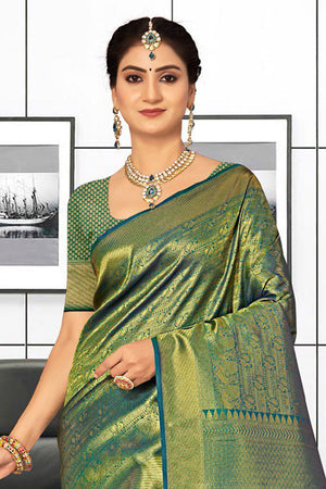 green kanjivaram saree