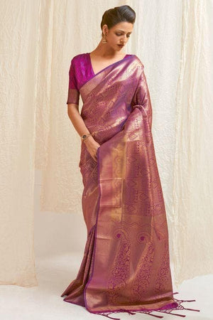 Jam Purple Shimmery Kanjivaram Saree