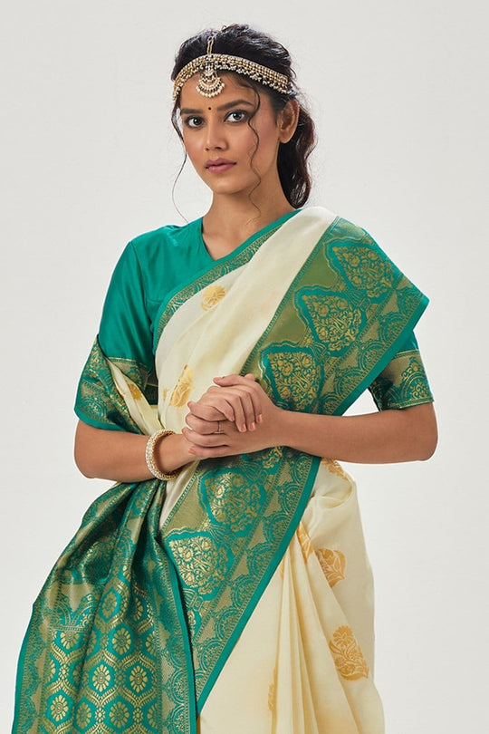 Kanjivaram Saree Light Cream Woven Kanjivaram Saree saree online