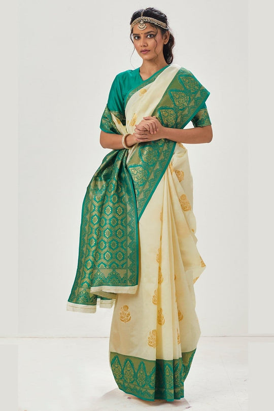 Kanjivaram Saree Light Cream Woven Kanjivaram Saree saree online