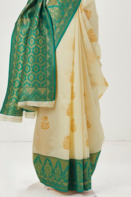 Kanjivaram Saree Light Cream Woven Kanjivaram Saree saree online