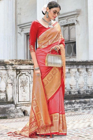 Light Crimson Red Kanjivaram Saree