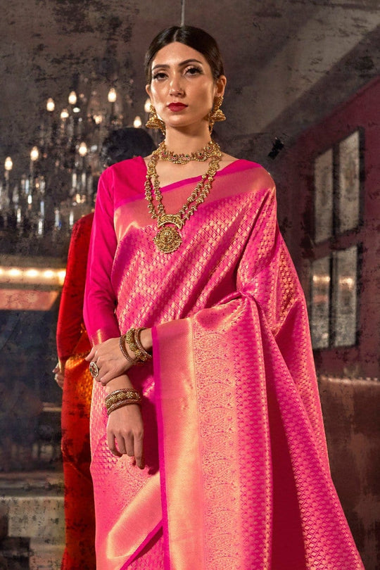 Buy the elegant pink Kanjivaram Saree online By Karagiri | ON SALE