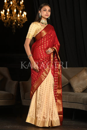 Maroon White Kanjivaram Saree