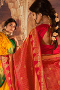 MITALI MAYEKAR in Scarlet Red Kanjivaram Fusion Saree