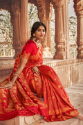 MITALI MAYEKAR in Scarlet Red Kanjivaram Fusion Saree