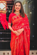 Kanjivaram Saree MITALI MAYEKAR in Scarlet Red Kanjivaram Fusion Saree saree online