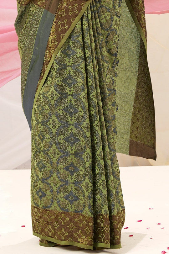 Kanjivaram Saree Moss Green Woven Kanjivaram Saree saree online