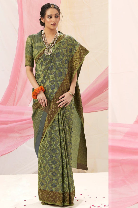 Kanjivaram Saree Moss Green Woven Kanjivaram Saree saree online