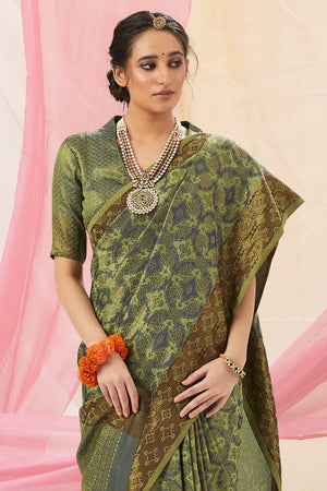 Moss Green Woven Kanjivaram Saree