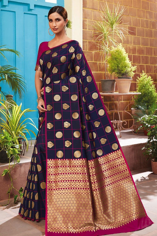 Kanjivaram Saree Navy Blue Handcrafted Contemporary Kanjivaram Saree saree online